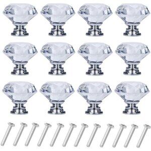 12 Pack Drawer Knobs Diamond Shaped Crystal Glass 30mm Cabinet Knobs